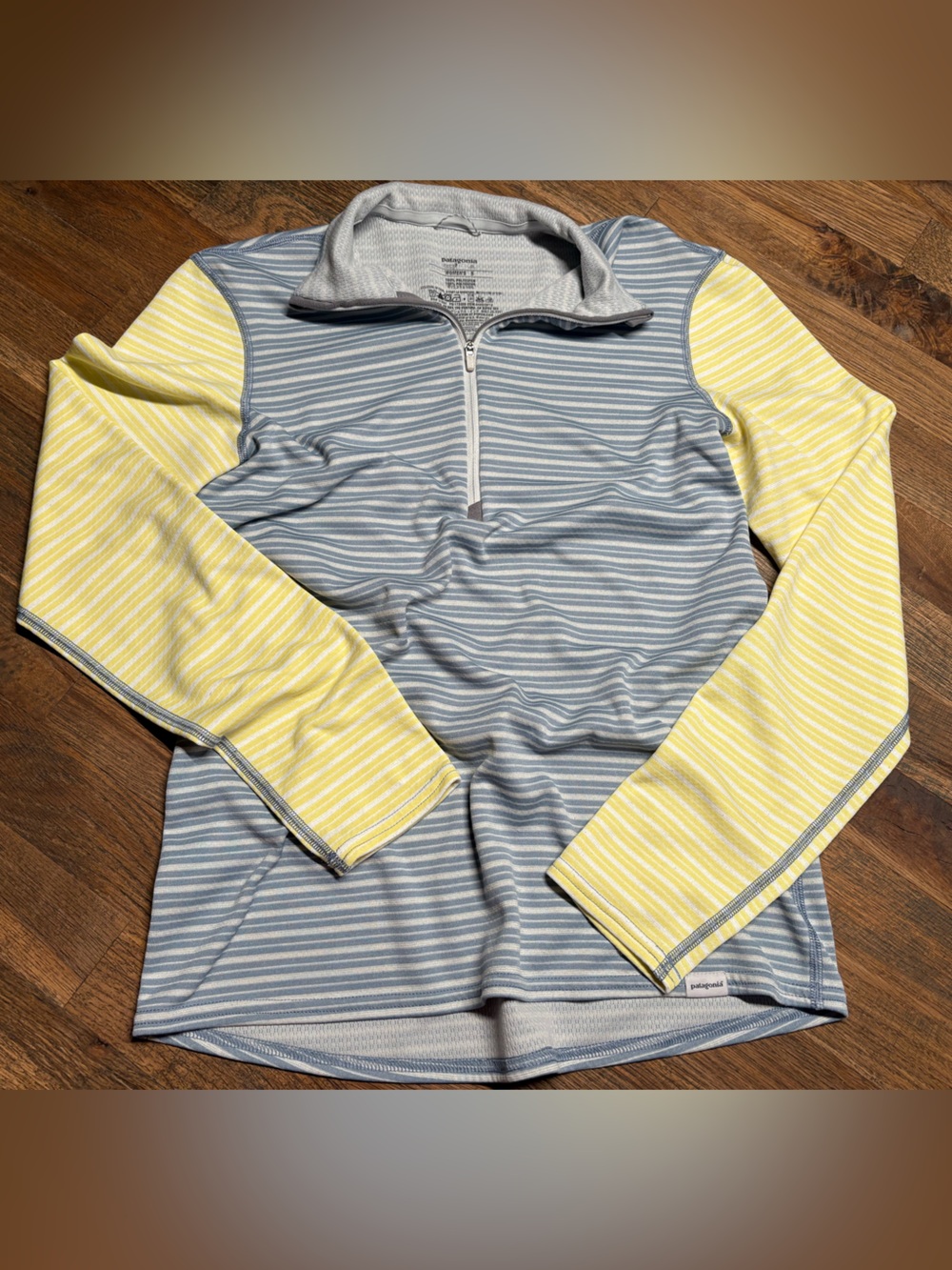 Patagonia Women's Half-Zip Raglan Top - Light Blue & Yellow Stripe